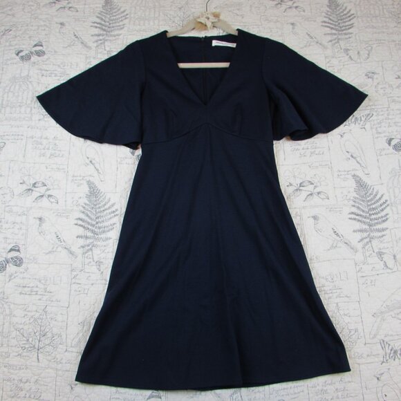 NEW AMANDA UPRICHARD Navy Blue Flutter Slv stretch V-Neck Mini Boca Dress Size S - Picture 2 of 10